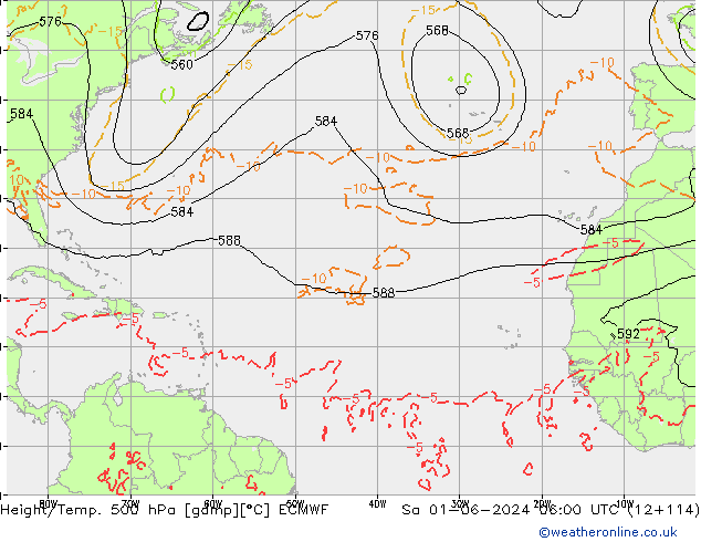 Height/Temp. 500 hPa ECMWF sab 01.06.2024 06 UTC