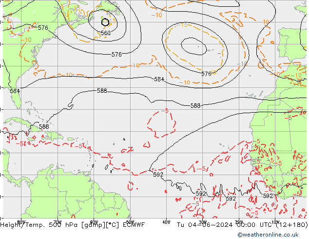 Z500/Rain (+SLP)/Z850 ECMWF wto. 04.06.2024 00 UTC