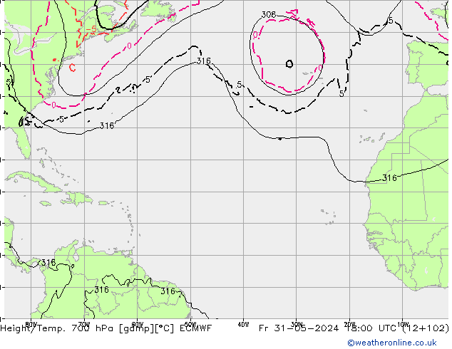 Yükseklik/Sıc. 700 hPa ECMWF Cu 31.05.2024 18 UTC