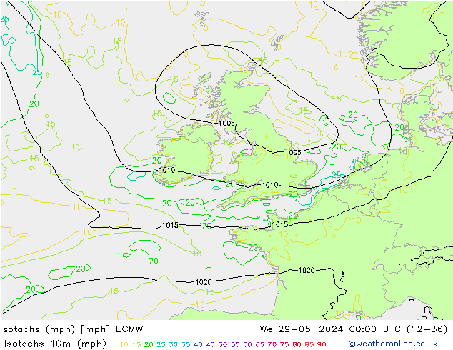 Isotachen (mph) ECMWF wo 29.05.2024 00 UTC