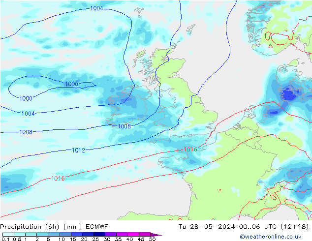 Z500/Rain (+SLP)/Z850 ECMWF wto. 28.05.2024 06 UTC