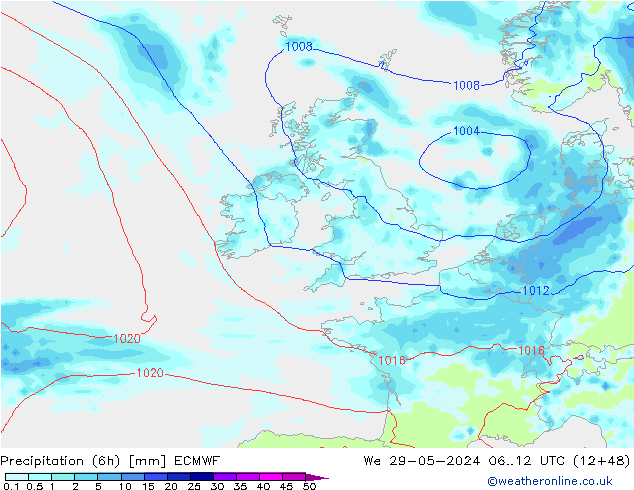 Z500/Rain (+SLP)/Z850 ECMWF ср 29.05.2024 12 UTC