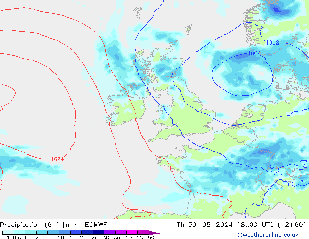 Z500/Rain (+SLP)/Z850 ECMWF чт 30.05.2024 00 UTC