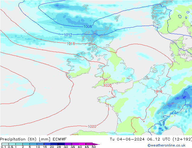 Z500/Rain (+SLP)/Z850 ECMWF Di 04.06.2024 12 UTC