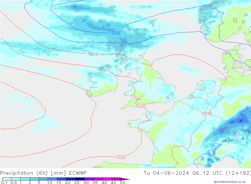 Z500/Rain (+SLP)/Z850 ECMWF Tu 04.06.2024 12 UTC