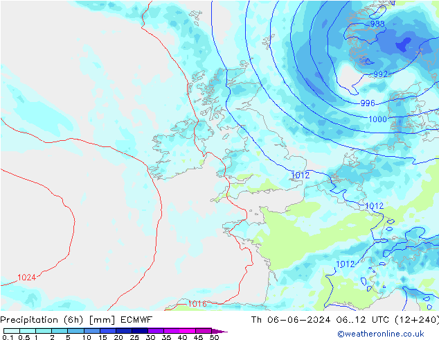 Z500/Rain (+SLP)/Z850 ECMWF Th 06.06.2024 12 UTC