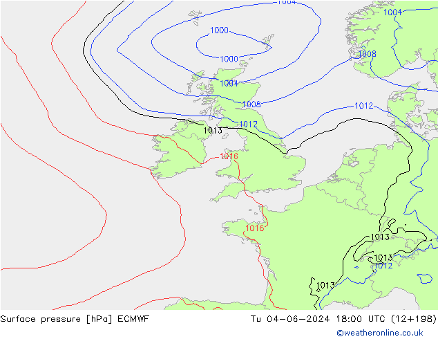 Yer basıncı ECMWF Sa 04.06.2024 18 UTC