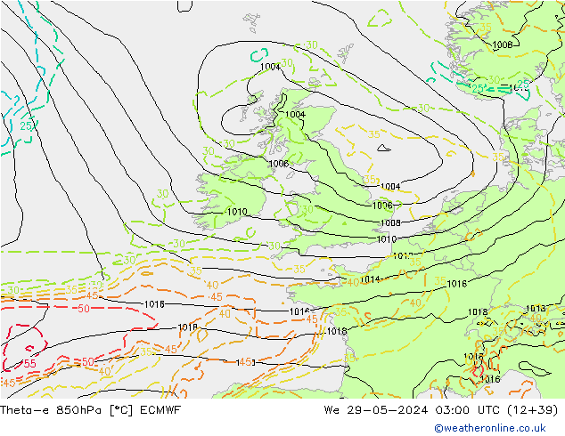 Theta-e 850hPa ECMWF  29.05.2024 03 UTC