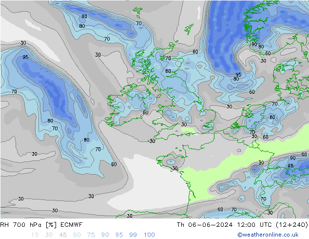 RH 700 hPa ECMWF  06.06.2024 12 UTC