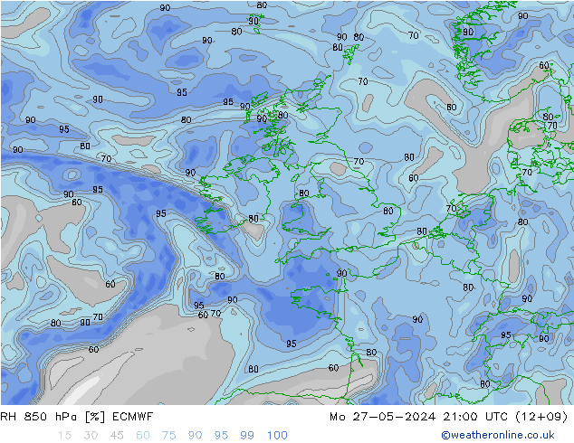 RH 850 hPa ECMWF Seg 27.05.2024 21 UTC