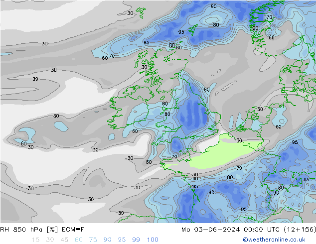 RH 850 hPa ECMWF Mo 03.06.2024 00 UTC