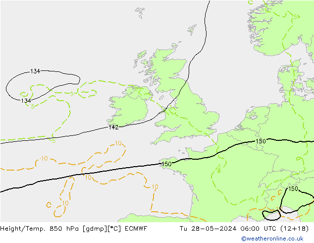 Z500/Rain (+SLP)/Z850 ECMWF wto. 28.05.2024 06 UTC