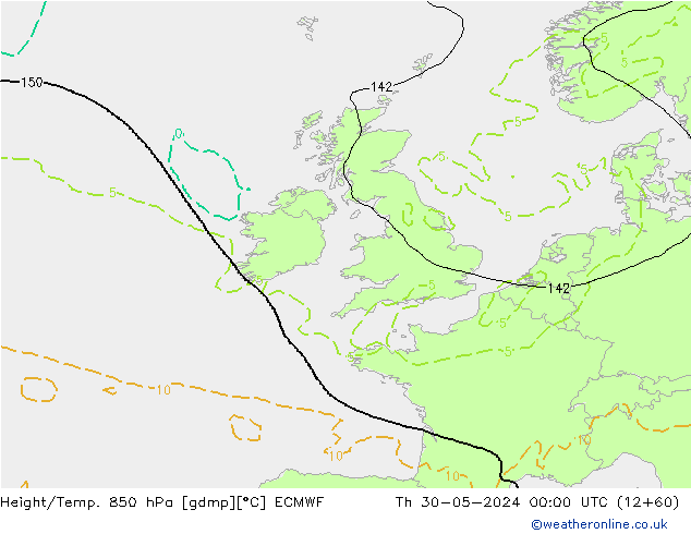 Z500/Rain (+SLP)/Z850 ECMWF Čt 30.05.2024 00 UTC