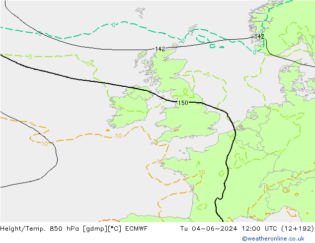 Z500/Rain (+SLP)/Z850 ECMWF Di 04.06.2024 12 UTC