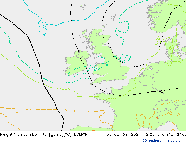 Height/Temp. 850 hPa ECMWF St 05.06.2024 12 UTC