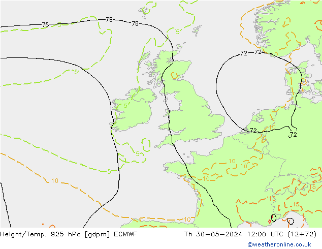 Yükseklik/Sıc. 925 hPa ECMWF Per 30.05.2024 12 UTC