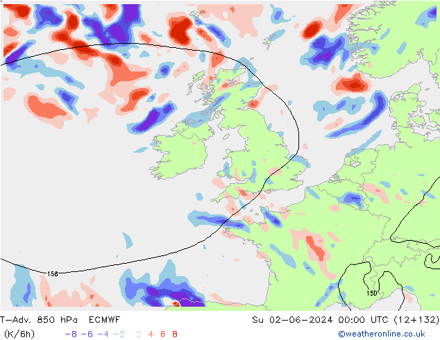 T-Adv. 850 hPa ECMWF zo 02.06.2024 00 UTC