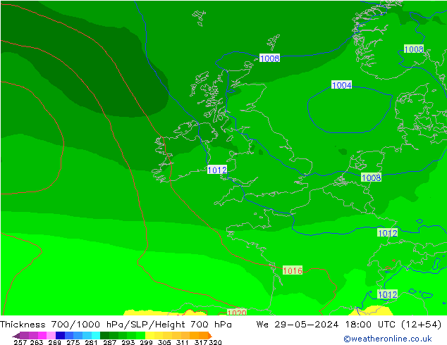 700-1000 hPa Kalınlığı ECMWF Çar 29.05.2024 18 UTC