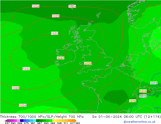 Dikte700-1000 hPa ECMWF za 01.06.2024 06 UTC