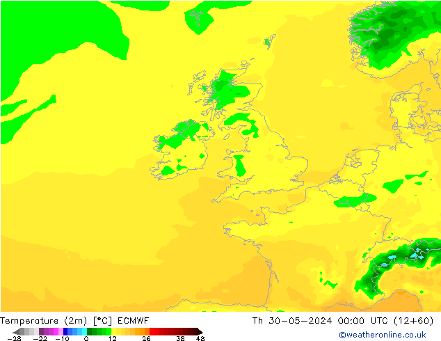 Temperatura (2m) ECMWF gio 30.05.2024 00 UTC