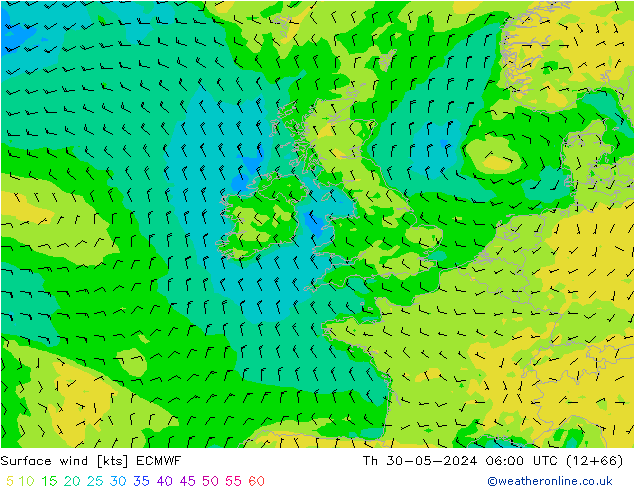 Viento 10 m ECMWF jue 30.05.2024 06 UTC