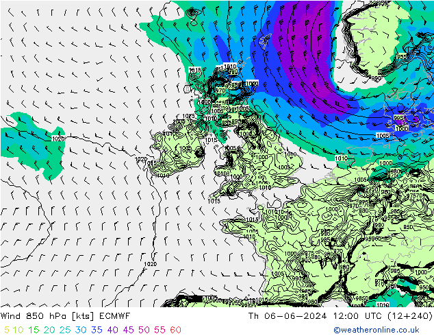 Wind 850 hPa ECMWF Th 06.06.2024 12 UTC