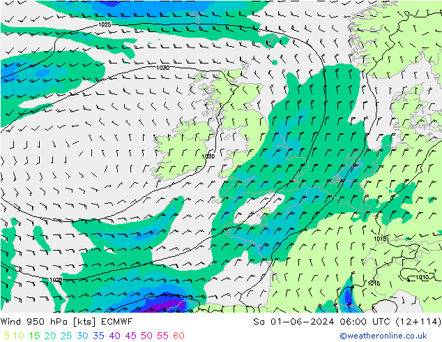 Wind 950 hPa ECMWF za 01.06.2024 06 UTC