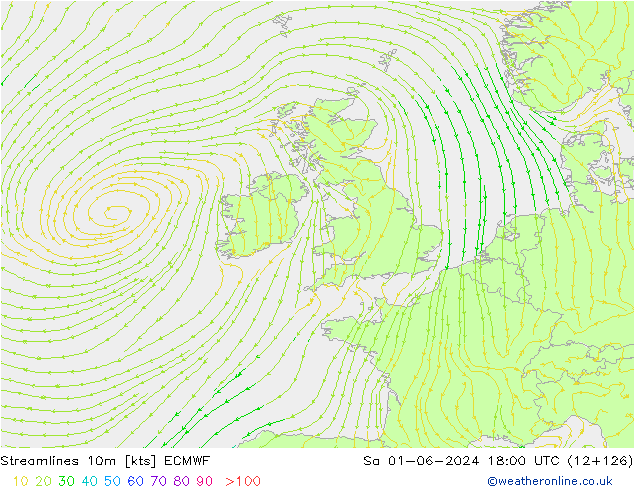 Streamlines 10m ECMWF Sa 01.06.2024 18 UTC