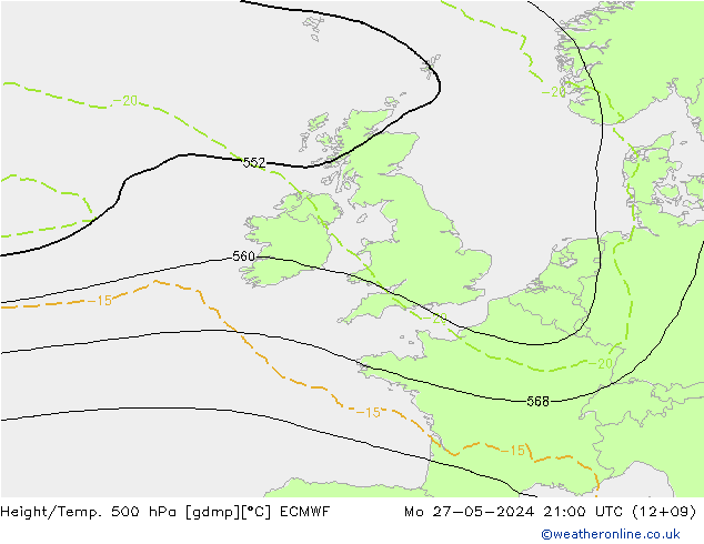 Height/Temp. 500 hPa ECMWF Seg 27.05.2024 21 UTC