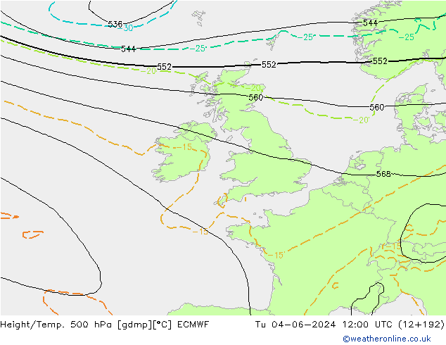 Z500/Rain (+SLP)/Z850 ECMWF Di 04.06.2024 12 UTC