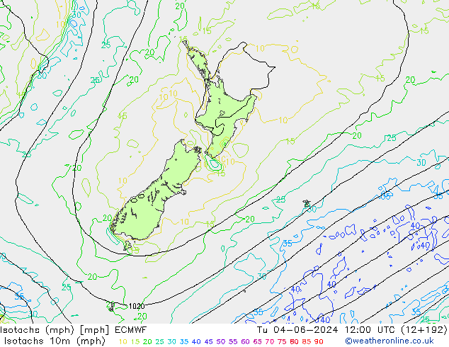 Eşrüzgar Hızları mph ECMWF Sa 04.06.2024 12 UTC