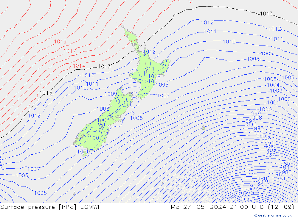 pressão do solo ECMWF Seg 27.05.2024 21 UTC