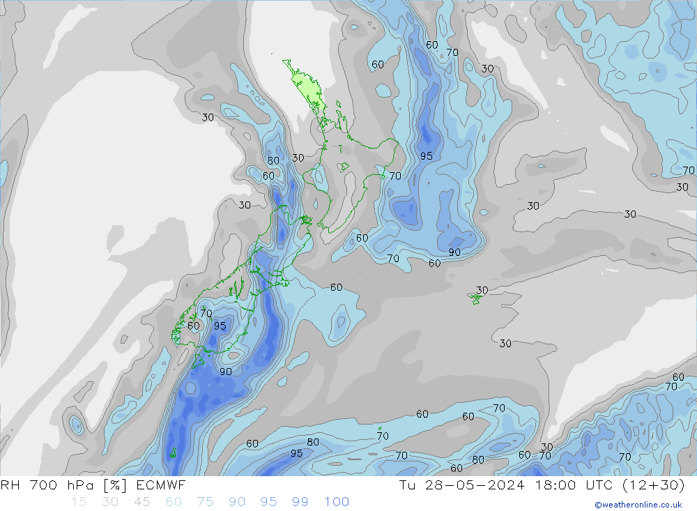 RH 700 hPa ECMWF mar 28.05.2024 18 UTC