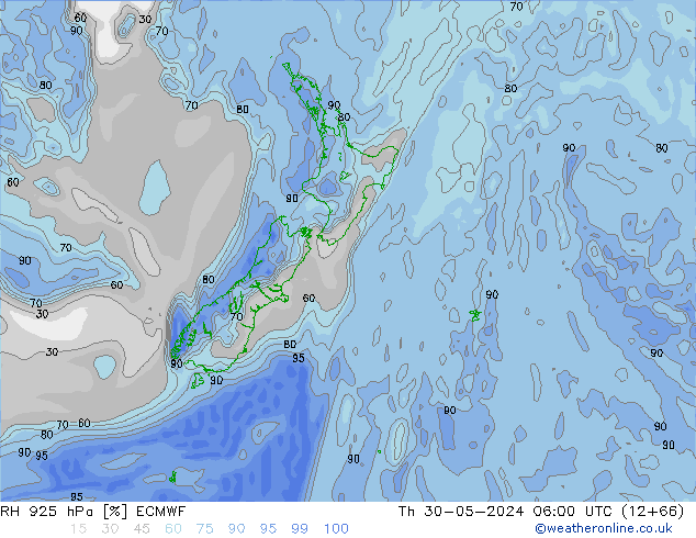 RH 925 hPa ECMWF czw. 30.05.2024 06 UTC