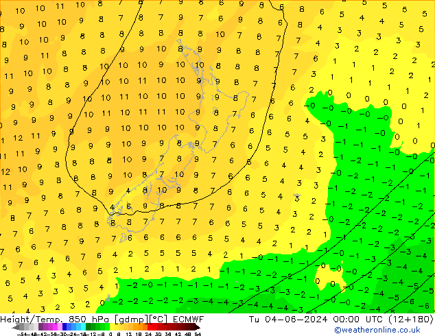 Hoogte/Temp. 850 hPa ECMWF di 04.06.2024 00 UTC