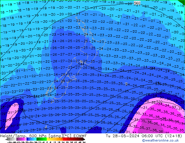 Z500/Rain (+SLP)/Z850 ECMWF Ter 28.05.2024 06 UTC