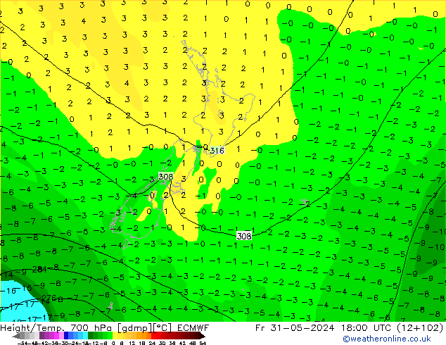 Height/Temp. 700 hPa ECMWF Sex 31.05.2024 18 UTC