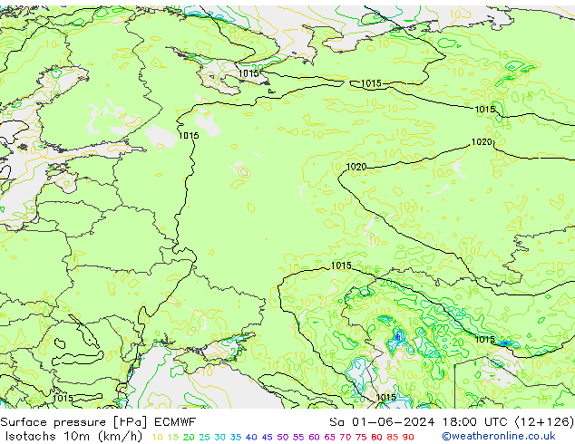 Eşrüzgar Hızları (km/sa) ECMWF Cts 01.06.2024 18 UTC