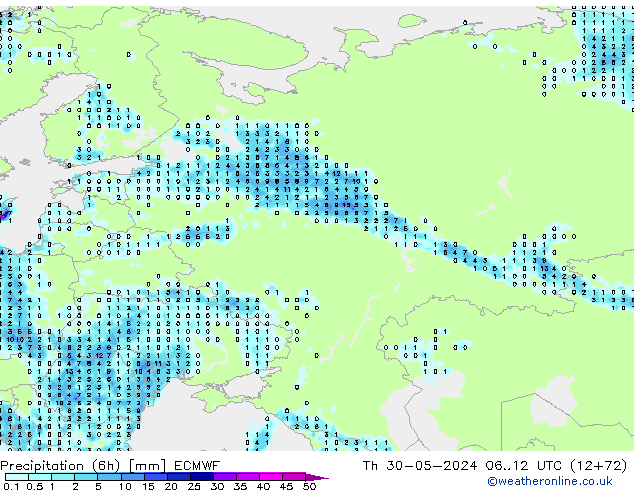 Z500/Rain (+SLP)/Z850 ECMWF Do 30.05.2024 12 UTC