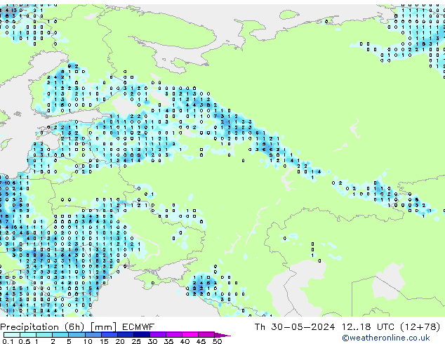 Precipitation (6h) ECMWF Th 30.05.2024 18 UTC