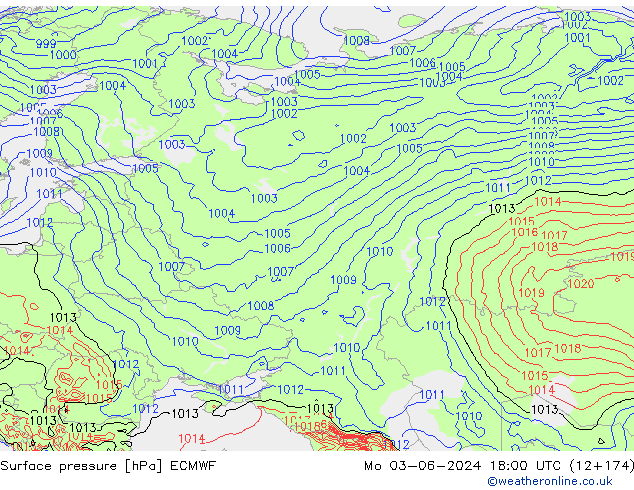 Surface pressure ECMWF Mo 03.06.2024 18 UTC