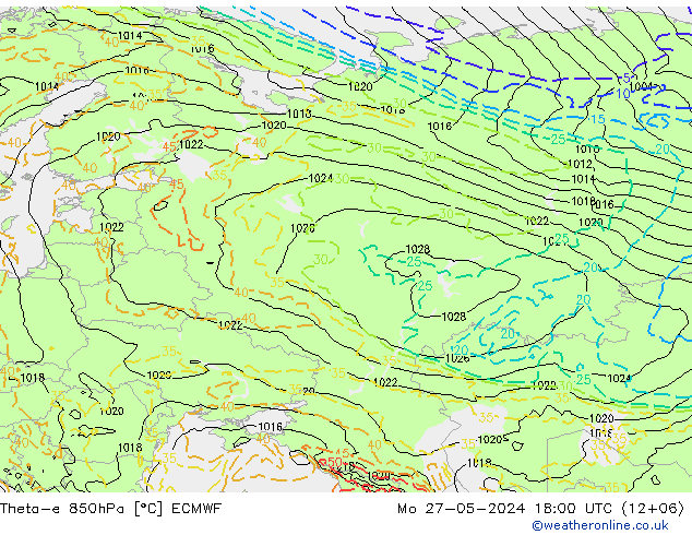 Theta-e 850hPa ECMWF ma 27.05.2024 18 UTC