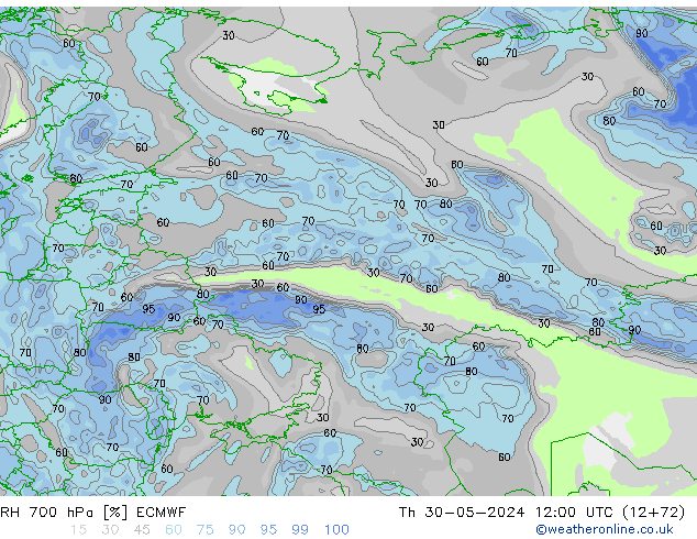 RV 700 hPa ECMWF do 30.05.2024 12 UTC