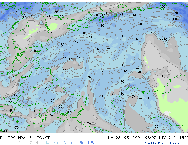 RH 700 hPa ECMWF Po 03.06.2024 06 UTC