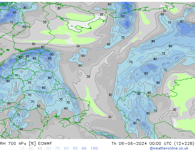 RH 700 hPa ECMWF Th 06.06.2024 00 UTC