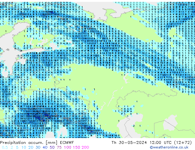 Totale neerslag ECMWF do 30.05.2024 12 UTC