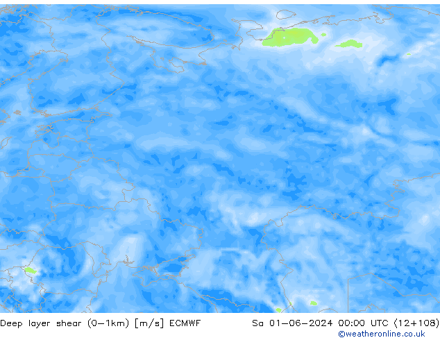 Deep layer shear (0-1km) ECMWF sam 01.06.2024 00 UTC