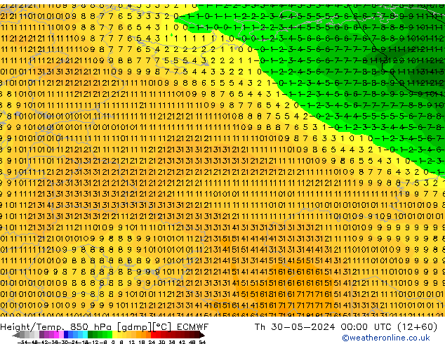 Z500/Rain (+SLP)/Z850 ECMWF Th 30.05.2024 00 UTC