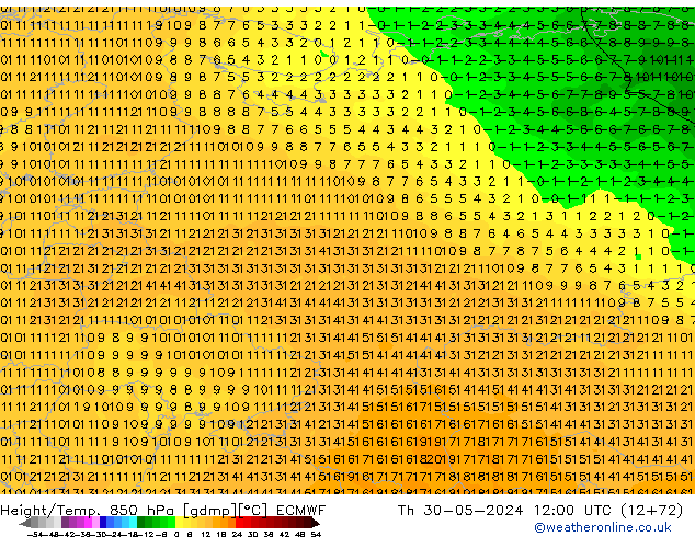 Z500/Rain (+SLP)/Z850 ECMWF Do 30.05.2024 12 UTC