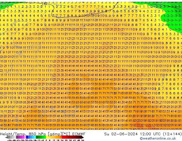 Z500/Rain (+SLP)/Z850 ECMWF Su 02.06.2024 12 UTC